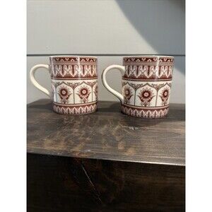 Harry & David Coffee Mug Cup Set of 2 Vintage 2006 Brown/Red/White Floral